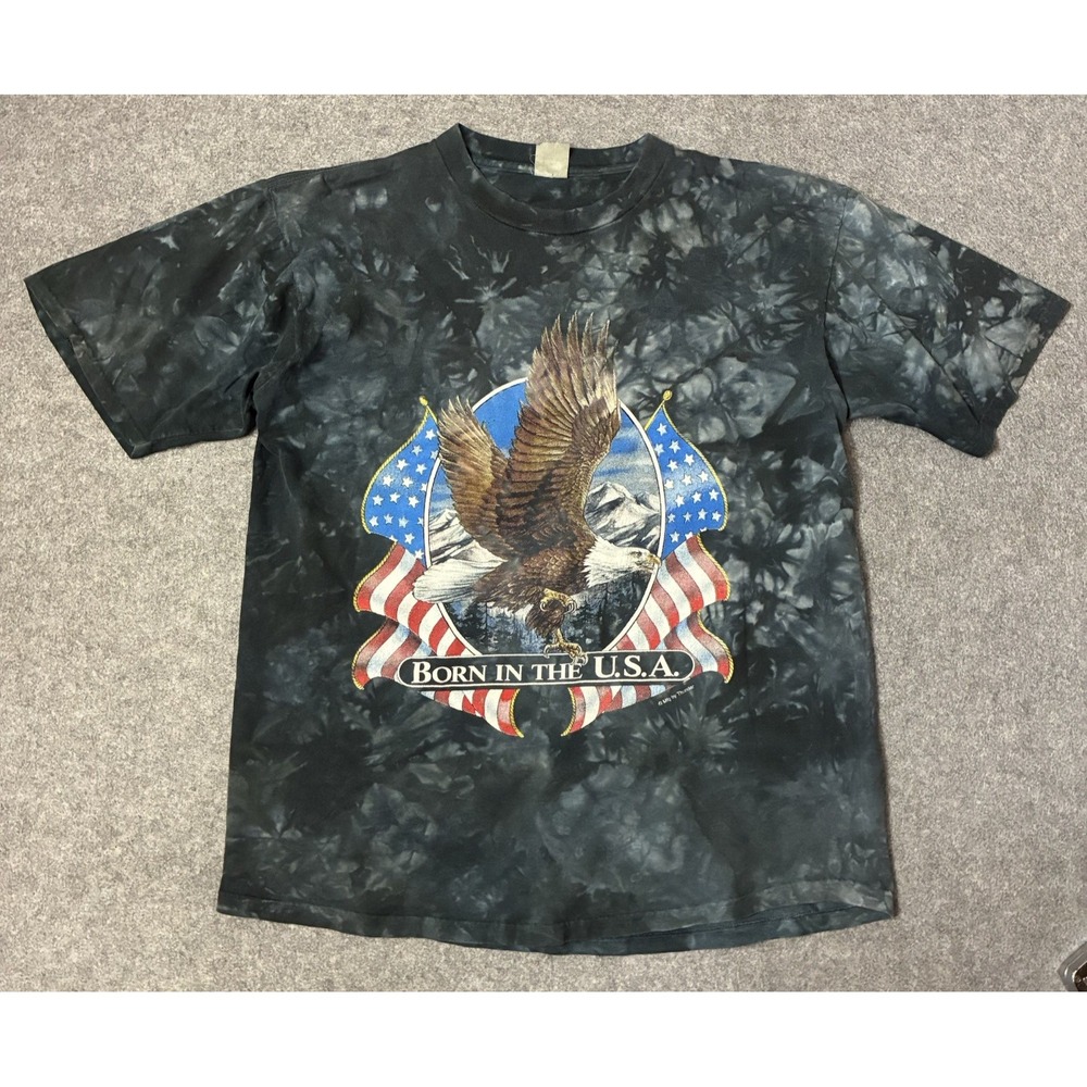 Vintage Black Eagle Born in the USA Thunder T Shirt Mens Large Jungle Print Y2K